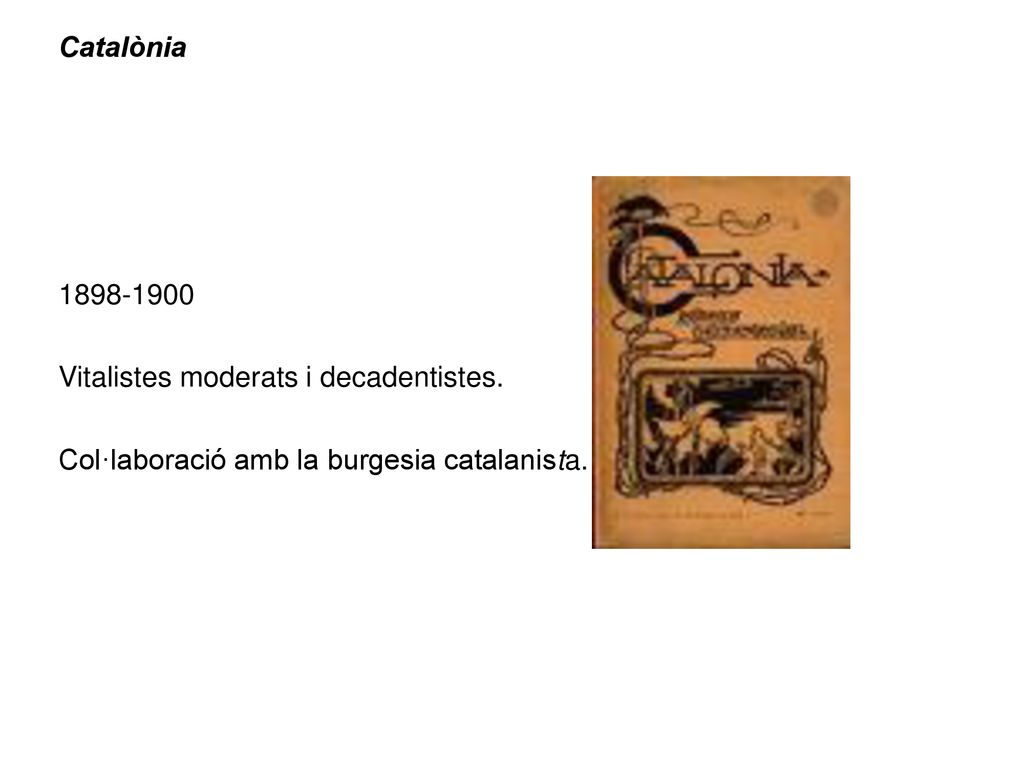 Catalònia Vitalistes moderats i decadentistes. Col·laboració amb la burgesia catalanista.