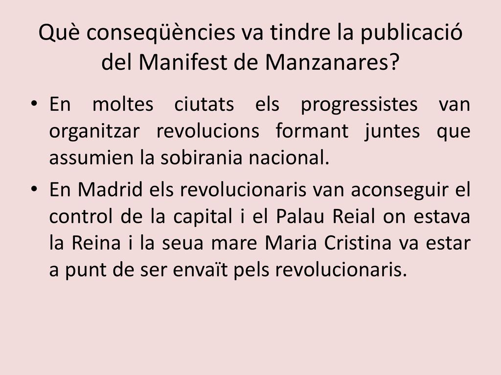 Què conseqüències va tindre la publicació del Manifest de Manzanares
