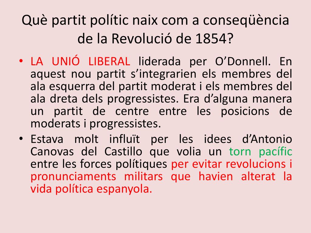 Què partit polític naix com a conseqüència de la Revolució de 1854