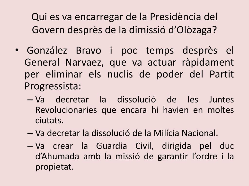 Qui es va encarregar de la Presidència del Govern desprès de la dimissió d’Olòzaga