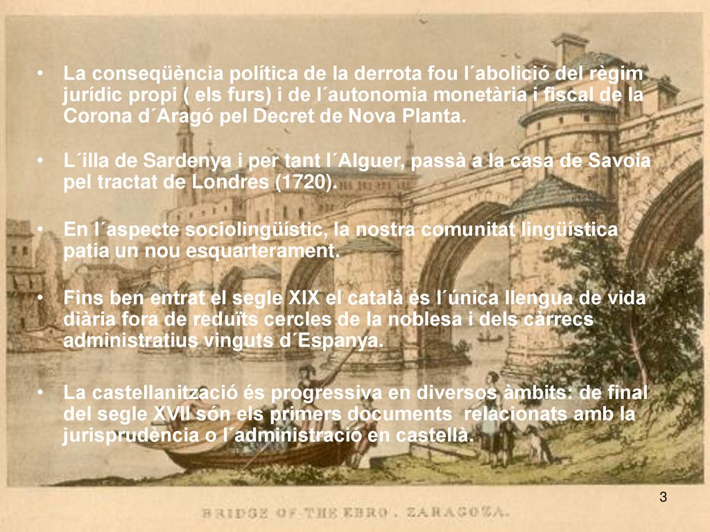 La conseqüència política de la derrota fou l´abolició del règim jurídic propi ( els furs) i de l´autonomia monetària i fiscal de la Corona d´Aragó pel Decret de Nova Planta.
