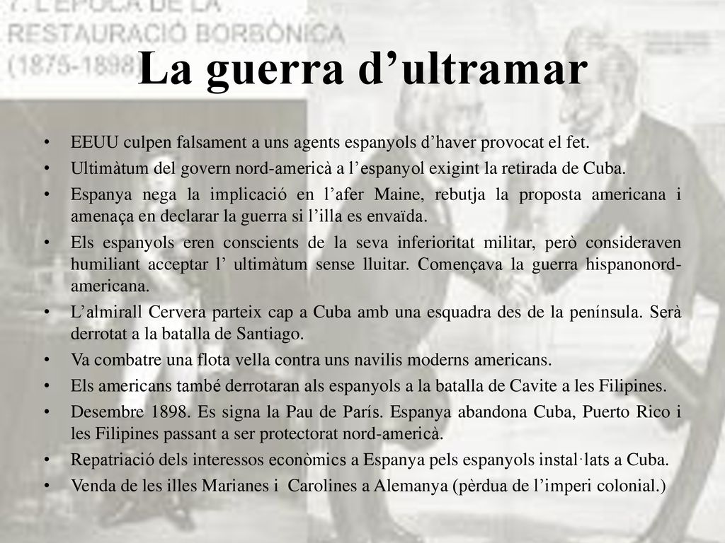 La guerra d’ultramar EEUU culpen falsament a uns agents espanyols d’haver provocat el fet.