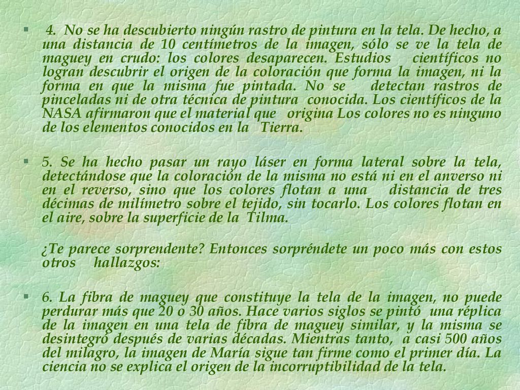 4. No se ha descubierto ningún rastro de pintura en la tela