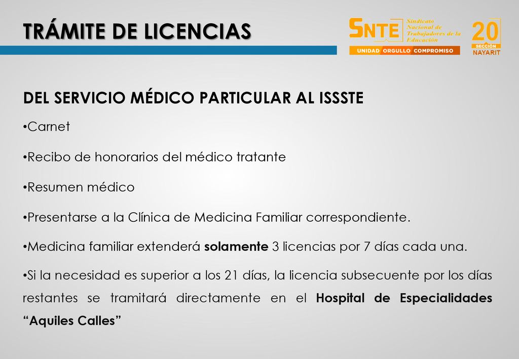 TRÁMITE DE LICENCIAS DEL SERVICIO MÉDICO PARTICULAR AL ISSSTE Carnet