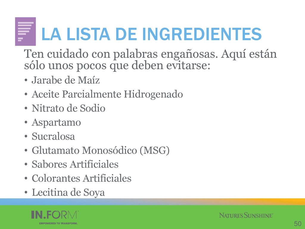 LA LISTA DE INGREDIENTES