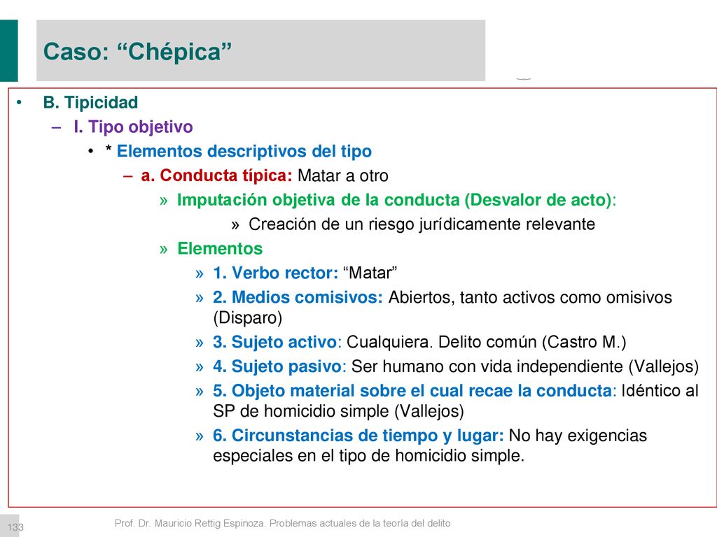 Caso: Chépica B. Tipicidad I. Tipo objetivo
