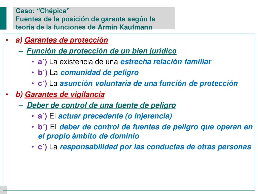 a) Garantes de protección Función de protección de un bien jurídico