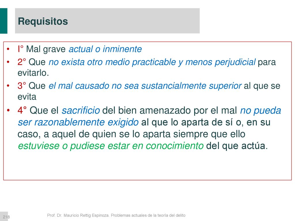 Requisitos I° Mal grave actual o inminente. 2° Que no exista otro medio practicable y menos perjudicial para evitarlo.