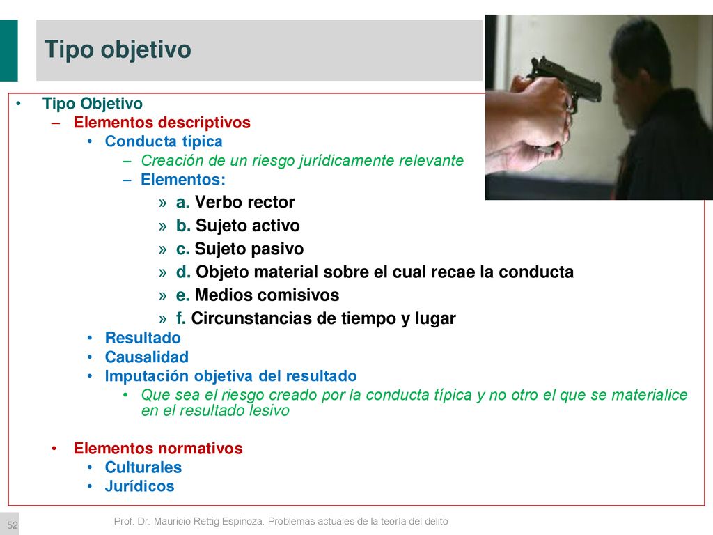 Tipo objetivo a. Verbo rector b. Sujeto activo c. Sujeto pasivo