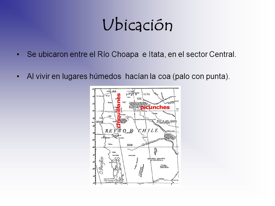 Ubicación Se ubicaron entre el Río Choapa e Itata, en el sector Central.