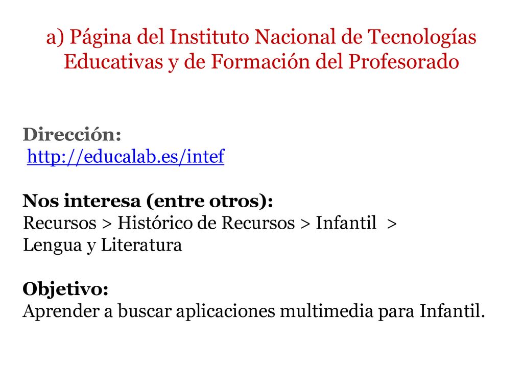 a) Página del Instituto Nacional de Tecnologías Educativas y de Formación del Profesorado