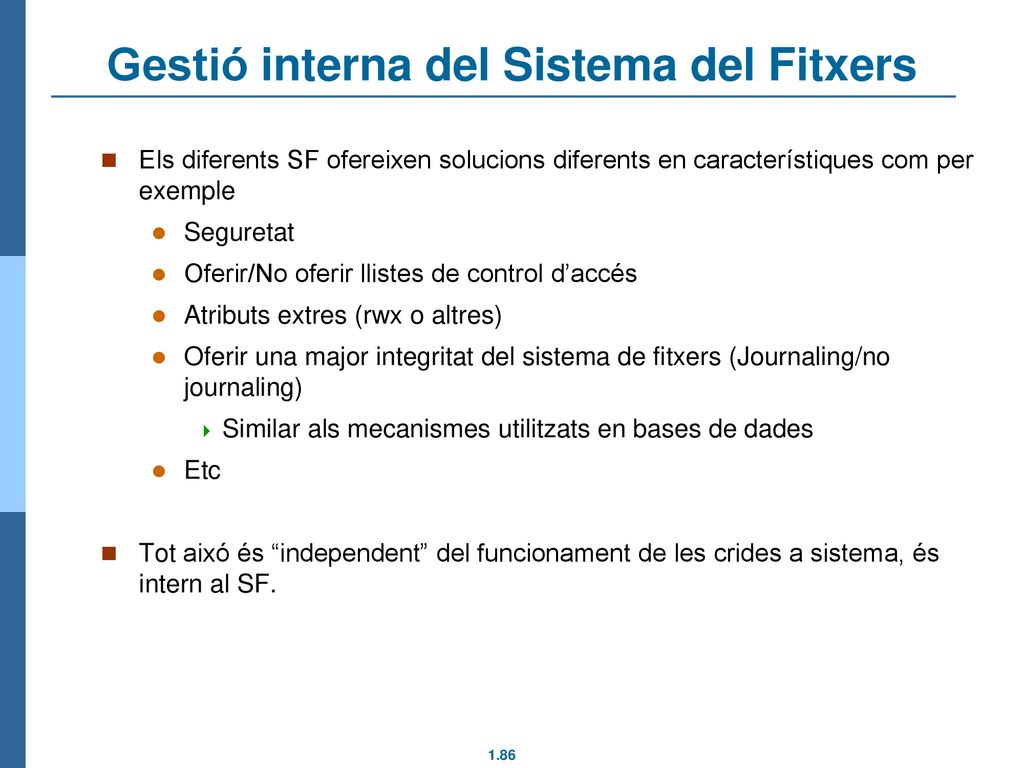 Gestió interna del Sistema del Fitxers