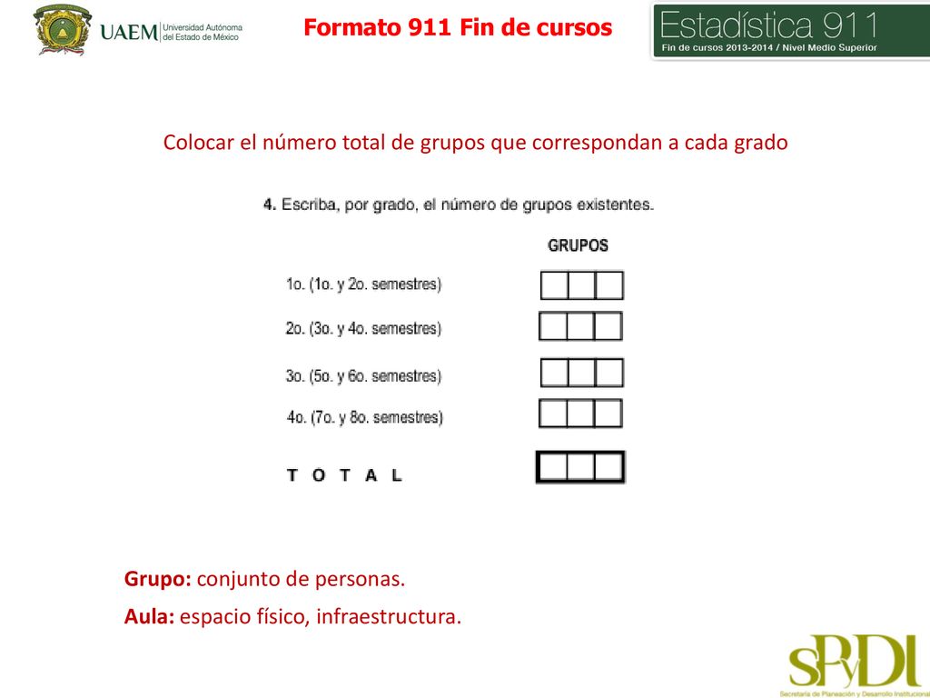 Colocar el número total de grupos que correspondan a cada grado