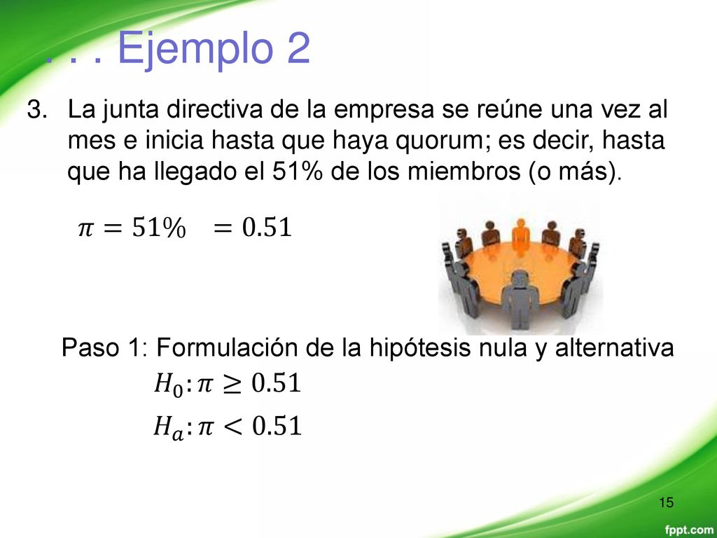 . . . Ejemplo 2 𝜋=51% =0.51 𝐻 0 :𝜋≥0.51 𝐻 𝑎 :𝜋<0.51