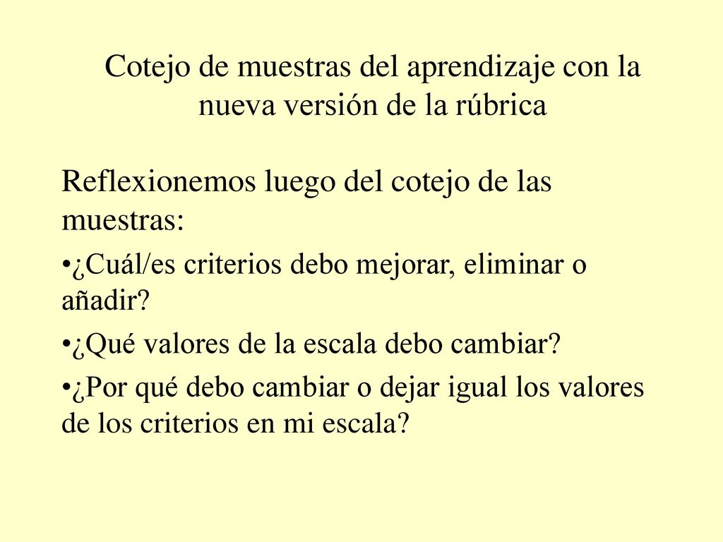 Cotejo de muestras del aprendizaje con la nueva versión de la rúbrica