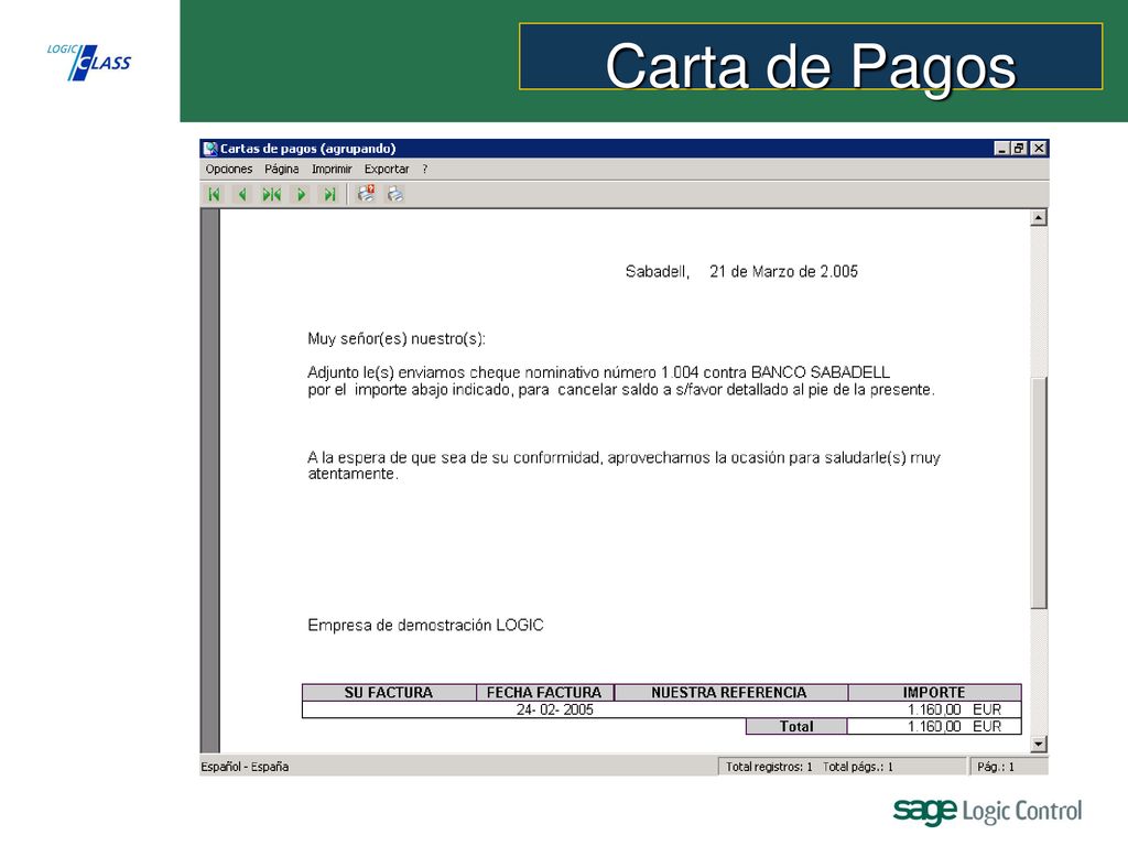 Carta de Pagos Comentarios : Ejemplo de listado