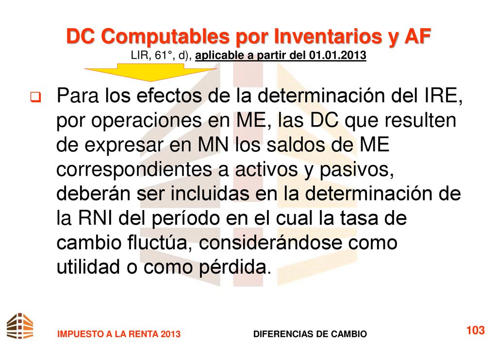 DC Computables por Inventarios y AF LIR, 61°, d), aplicable a partir del
