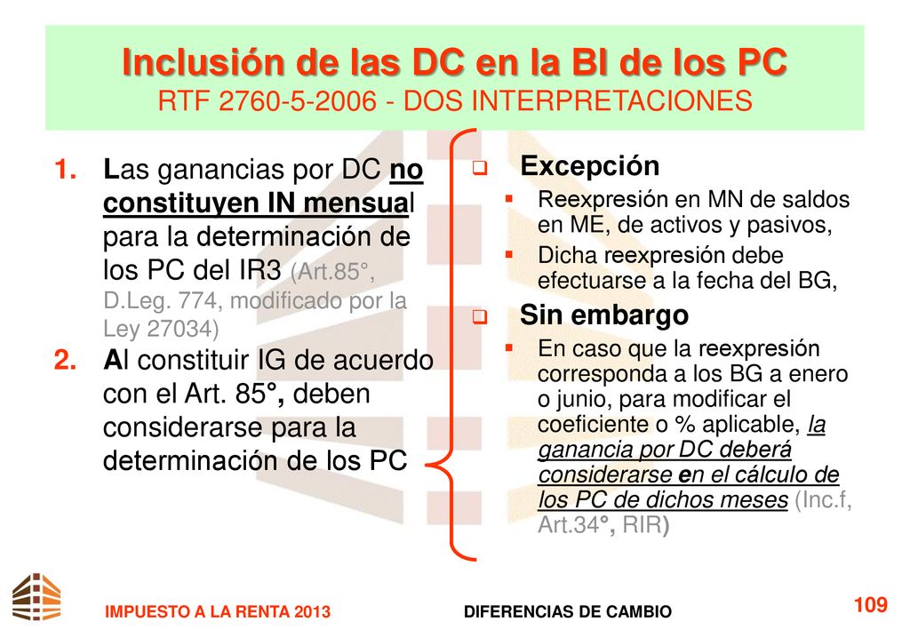 Inclusión de las DC en la BI de los PC RTF DOS INTERPRETACIONES