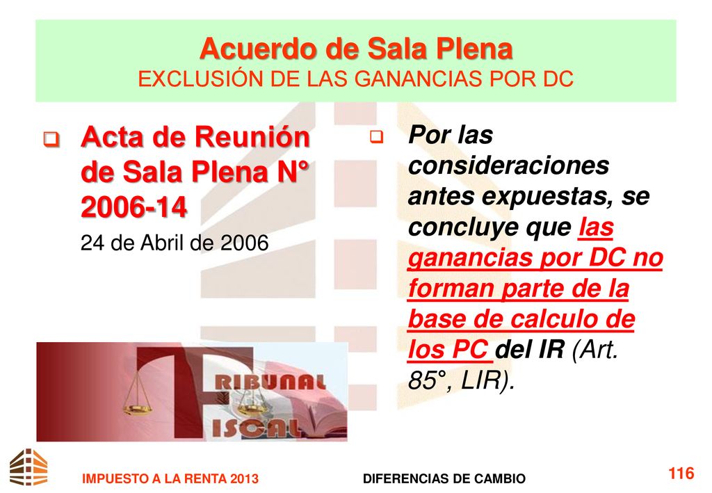 Acuerdo de Sala Plena EXCLUSIÓN DE LAS GANANCIAS POR DC