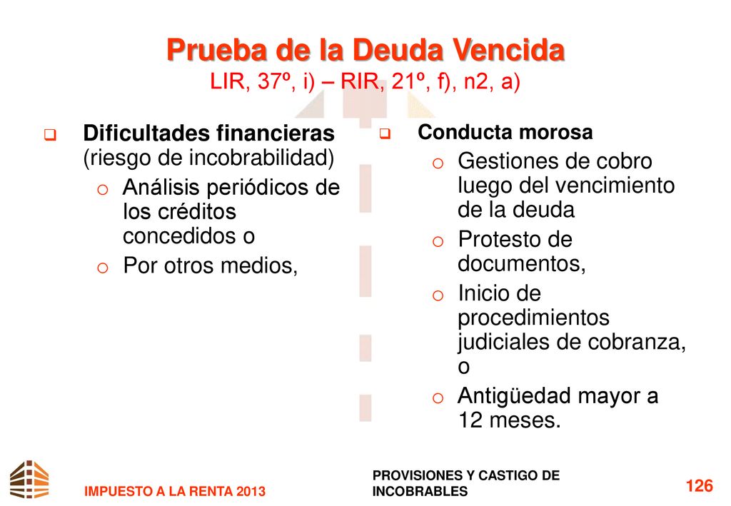 Prueba de la Deuda Vencida LIR, 37º, i) – RIR, 21º, f), n2, a)