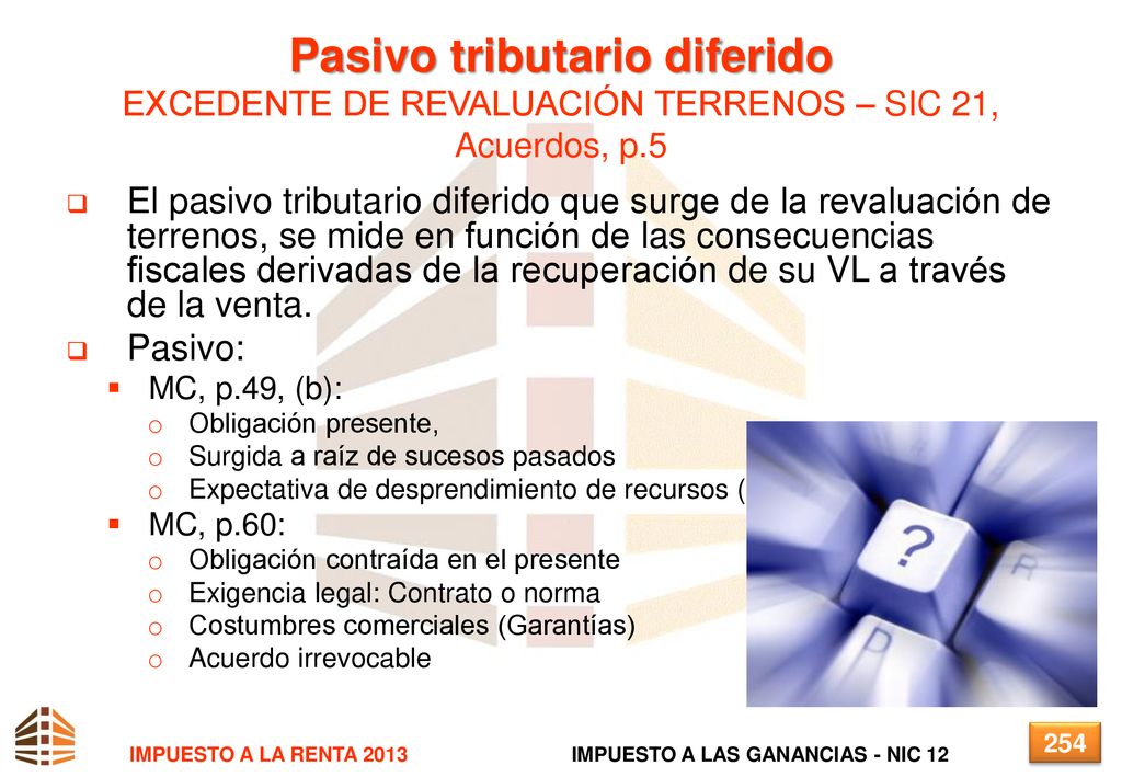 Pasivo tributario diferido EXCEDENTE DE REVALUACIÓN TERRENOS – SIC 21, Acuerdos, p.5