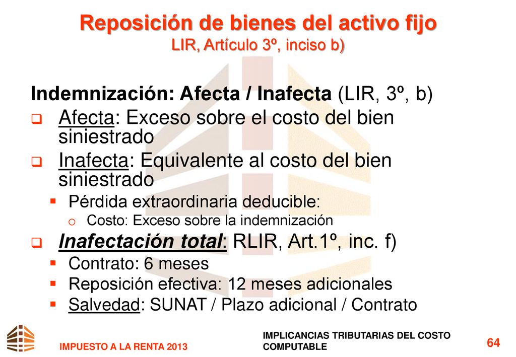 Reposición de bienes del activo fijo LIR, Artículo 3º, inciso b)