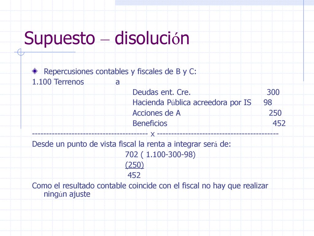 Supuesto – disolución Repercusiones contables y fiscales de B y C: