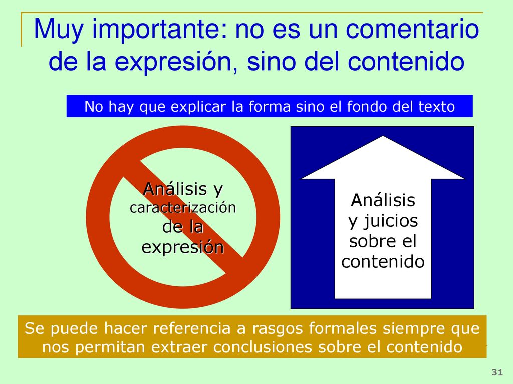 Muy importante: no es un comentario de la expresión, sino del contenido