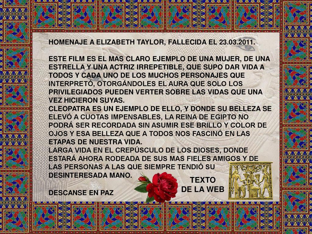 TEXTO DE LA WEB HOMENAJE A ELIZABETH TAYLOR, FALLECIDA EL