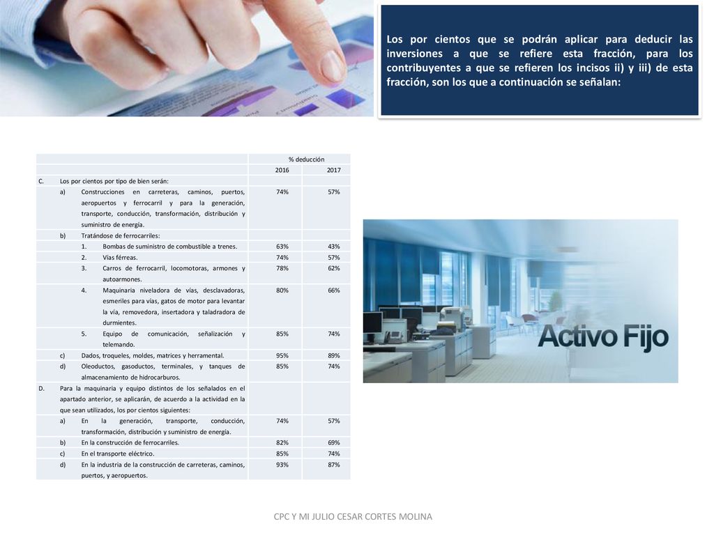 Los por cientos que se podrán aplicar para deducir las inversiones a que se refiere esta fracción, para los contribuyentes a que se refieren los incisos ii) y iii) de esta fracción, son los que a continuación se señalan: