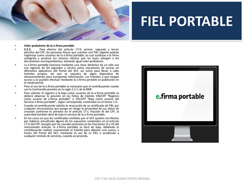 FIEL PORTABLE Valor probatorio de la e.firma portable