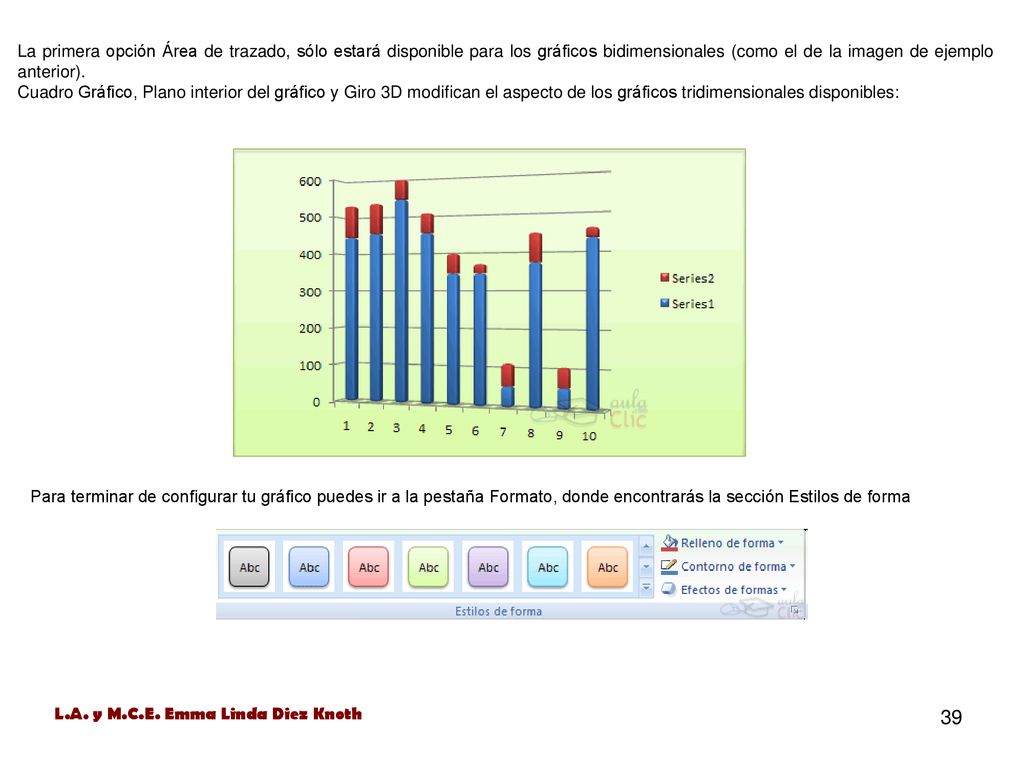 La primera opción Área de trazado, sólo estará disponible para los gráficos bidimensionales (como el de la imagen de ejemplo anterior).