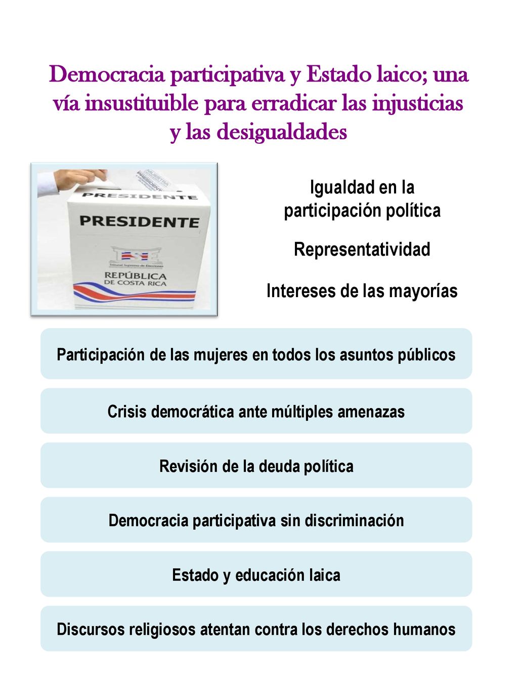 Democracia participativa y Estado laico; una vía insustituible para erradicar las injusticias y las desigualdades