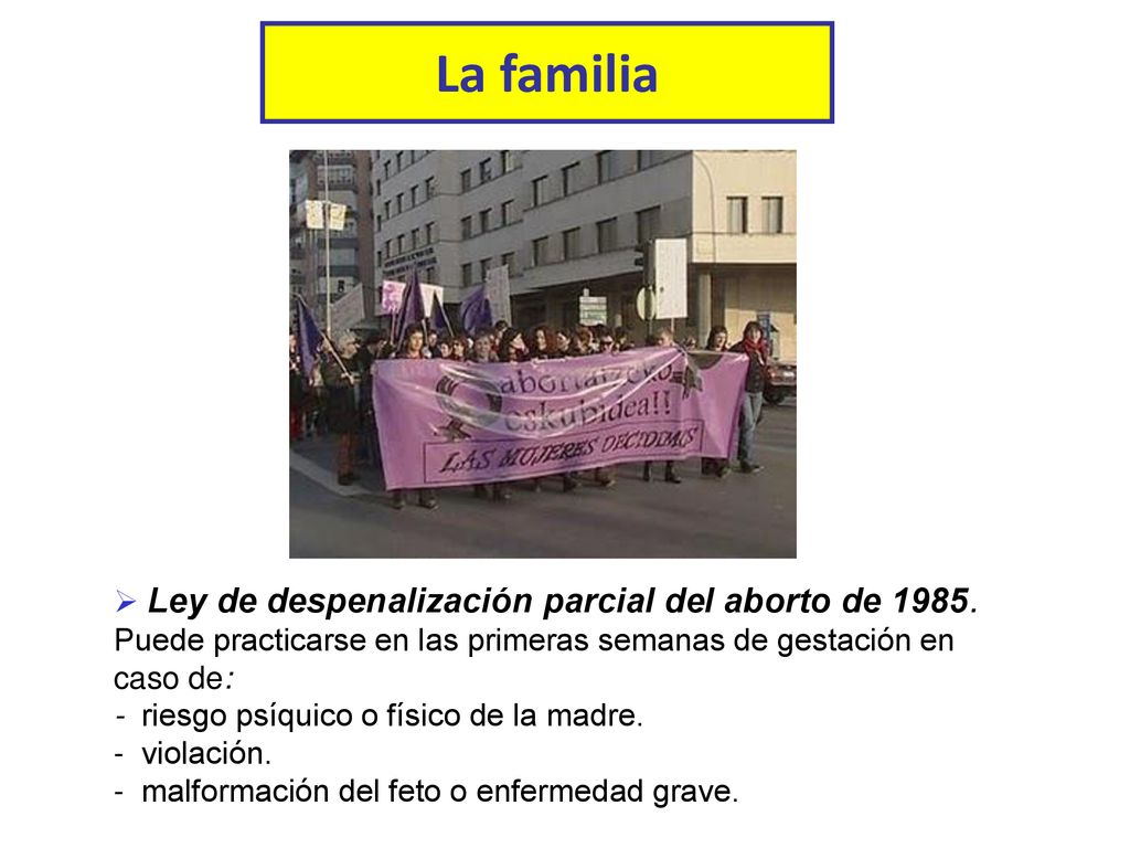 La familia Ley de despenalización parcial del aborto de 1985.