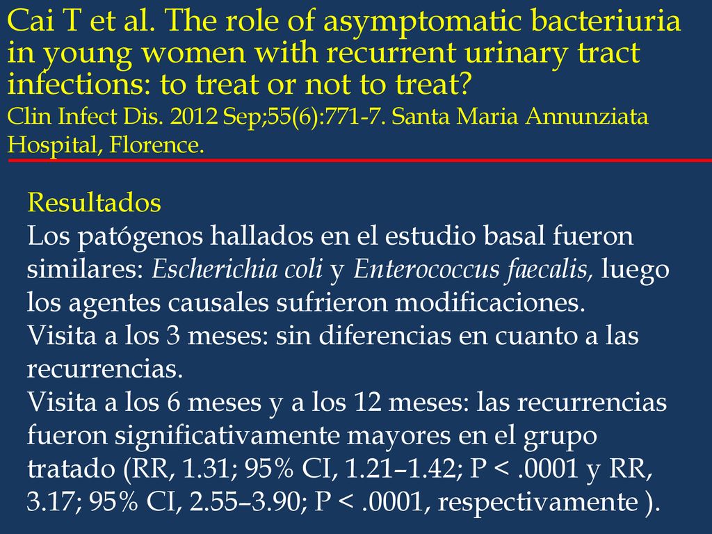 Cai T et al. The role of asymptomatic bacteriuria in young women with recurrent urinary tract infections: to treat or not to treat