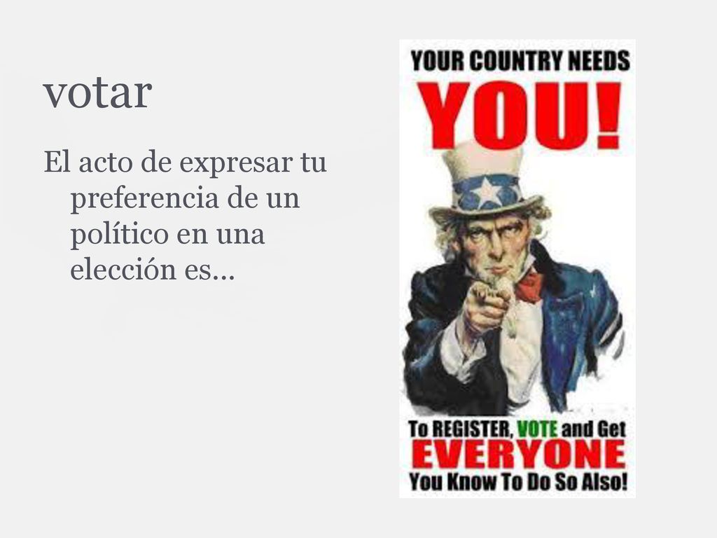 votar El acto de expresar tu preferencia de un político en una elección es...
