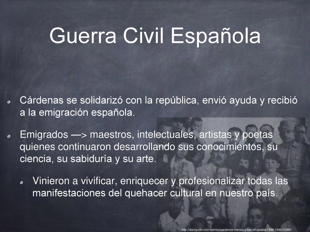 Guerra Civil Española Cárdenas se solidarizó con la república, envió ayuda y recibió a la emigración española.