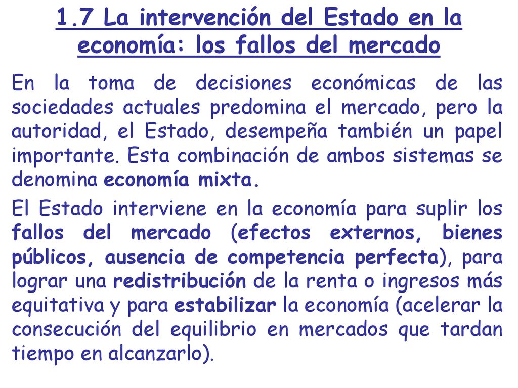 1.7 La intervención del Estado en la economía: los fallos del mercado