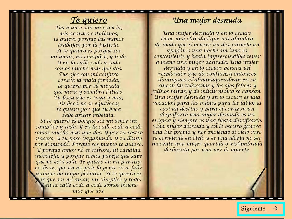 Te quiero Una mujer desnuda Siguiente  Tus manos son mi caricia,