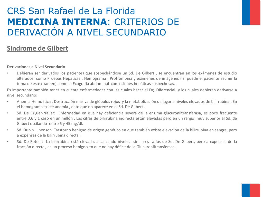 CRS San Rafael de La Florida MEDICINA INTERNA: CRITERIOS DE DERIVACIÓN A NIVEL SECUNDARIO