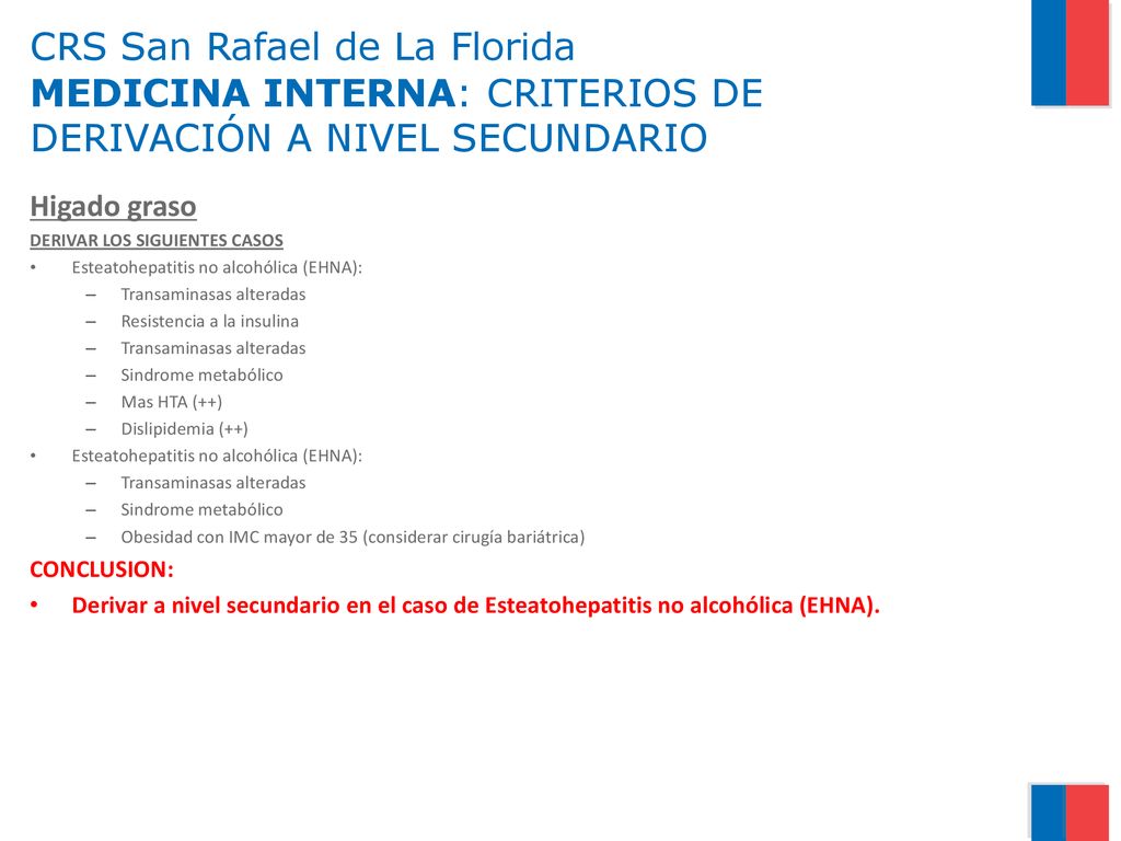 CRS San Rafael de La Florida MEDICINA INTERNA: CRITERIOS DE DERIVACIÓN A NIVEL SECUNDARIO