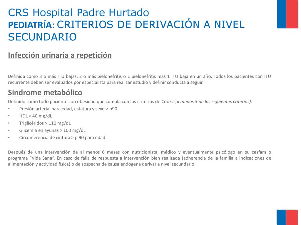 CRS Hospital Padre Hurtado PEDIATRÍA: CRITERIOS DE DERIVACIÓN A NIVEL SECUNDARIO