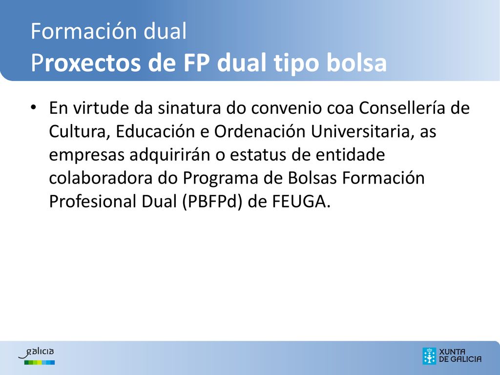 Formación dual Proxectos de FP dual tipo bolsa