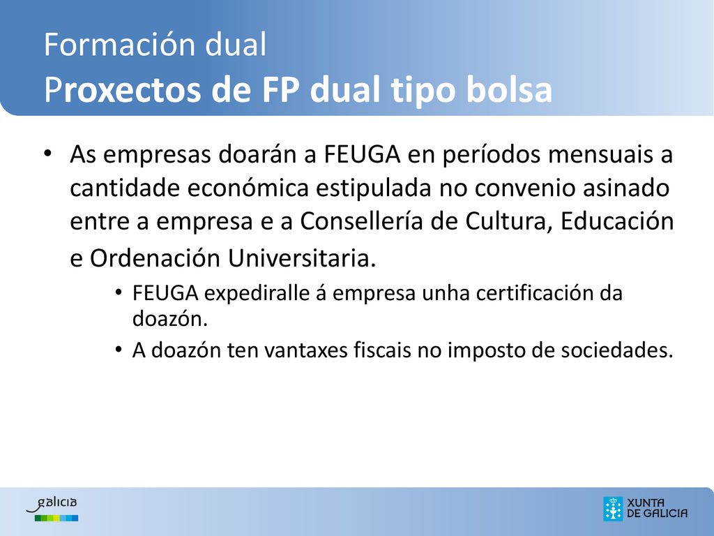 Formación dual Proxectos de FP dual tipo bolsa
