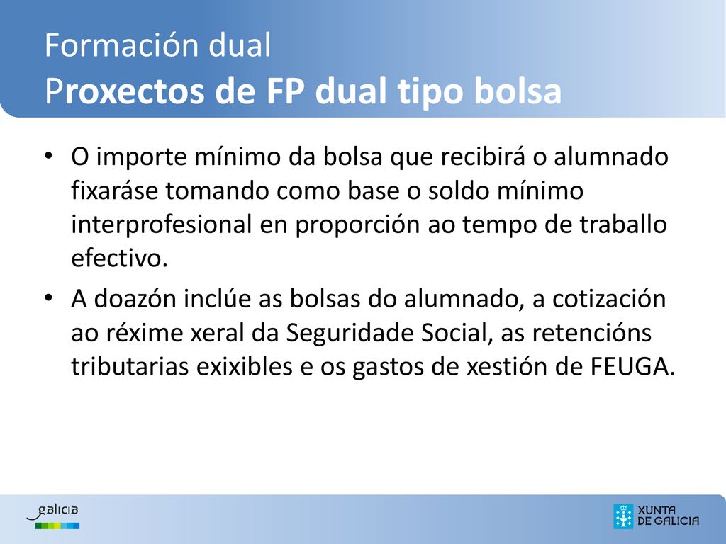 Formación dual Proxectos de FP dual tipo bolsa