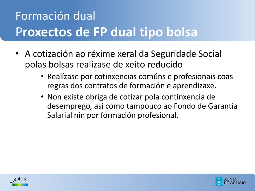 Formación dual Proxectos de FP dual tipo bolsa