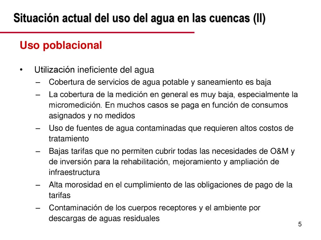 Situación actual del uso del agua en las cuencas (II)