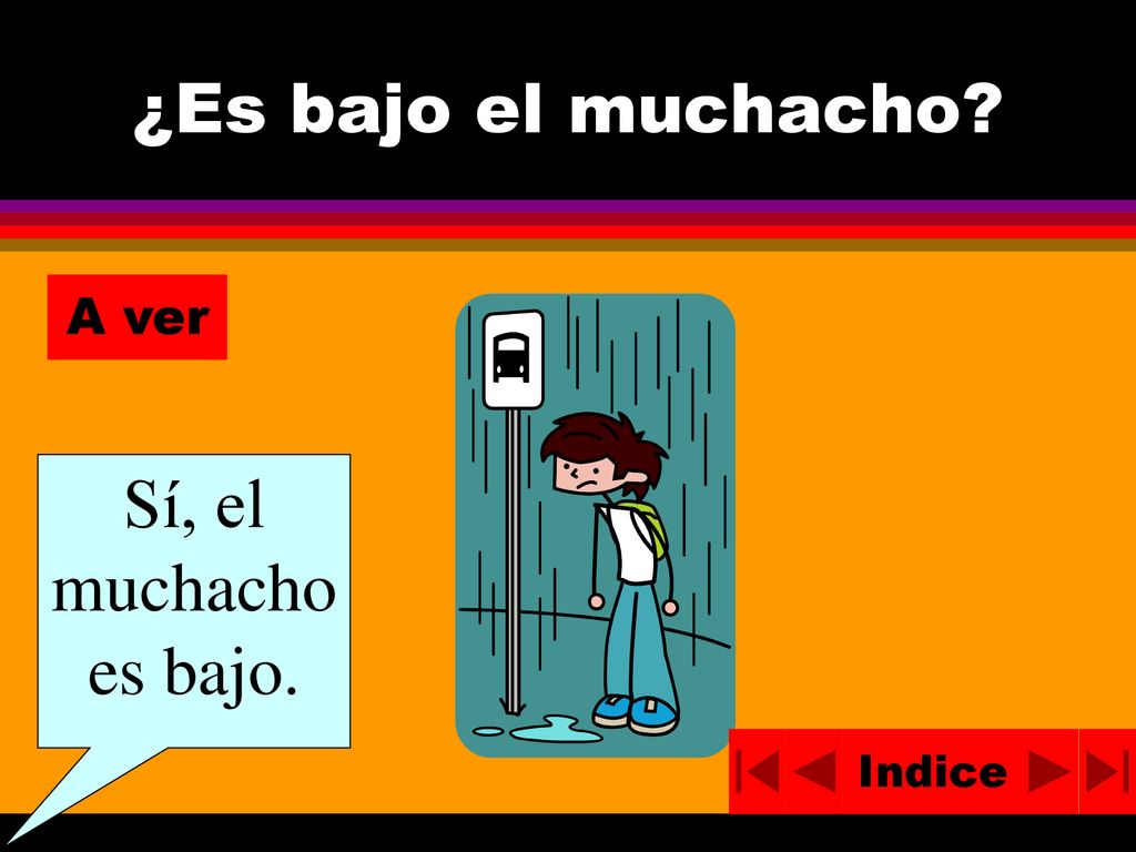 ¿Es bajo el muchacho A ver Sí, el muchacho es bajo. Indice
