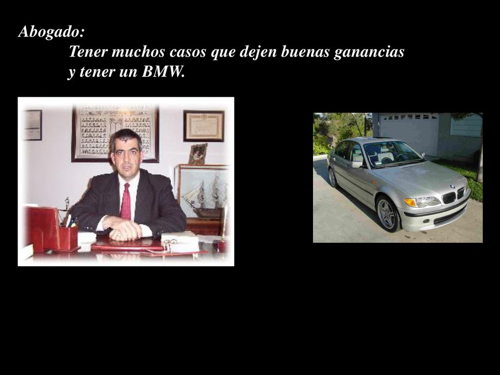 Abogado: Tener muchos casos que dejen buenas ganancias y tener un BMW.