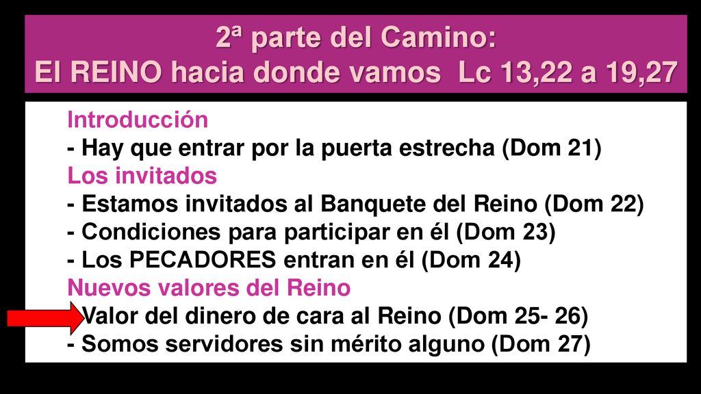 2ª parte del Camino: El REINO hacia donde vamos Lc 13,22 a 19,27